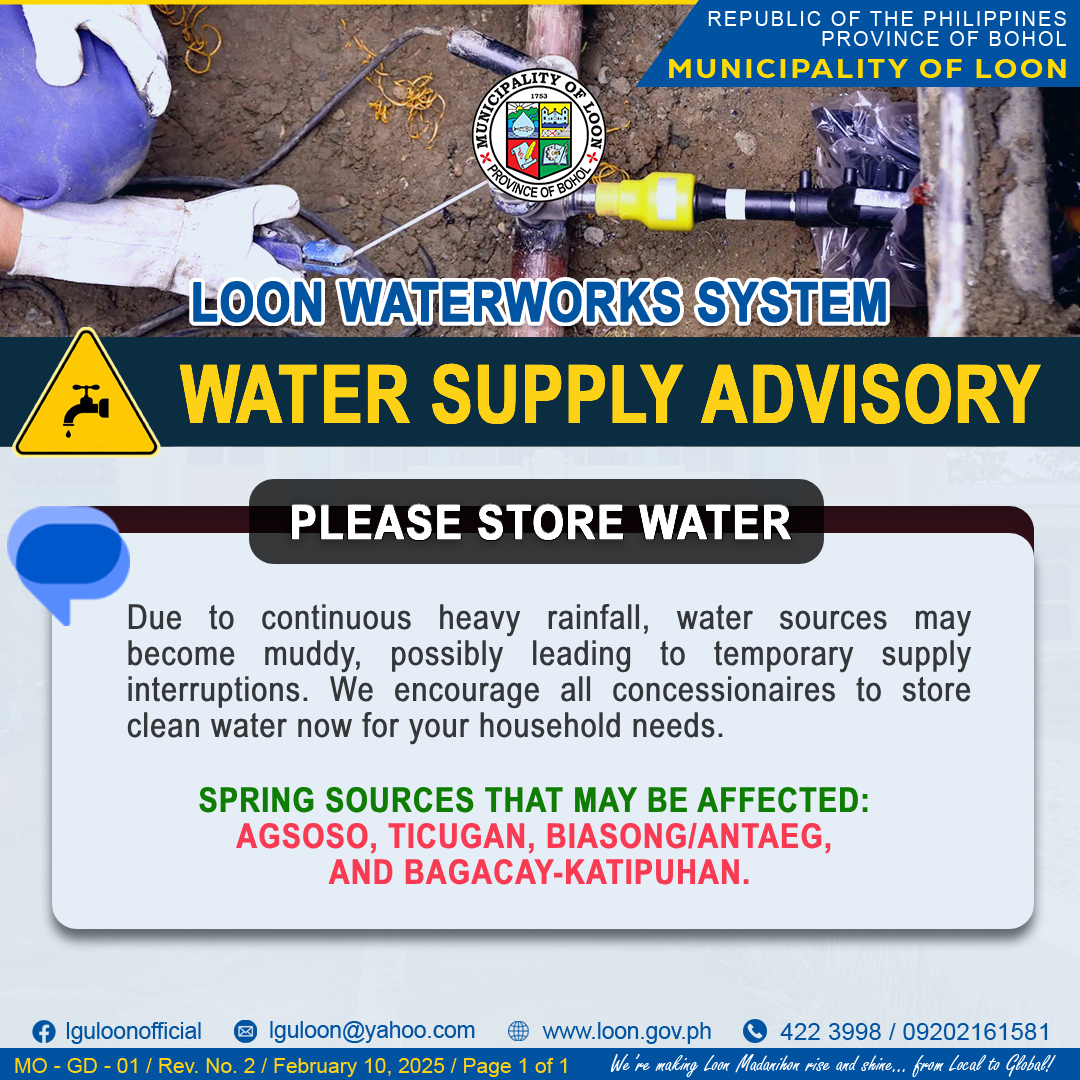 Water Supply Advisory in response to heavy rainfall due to Typhoon Crising
